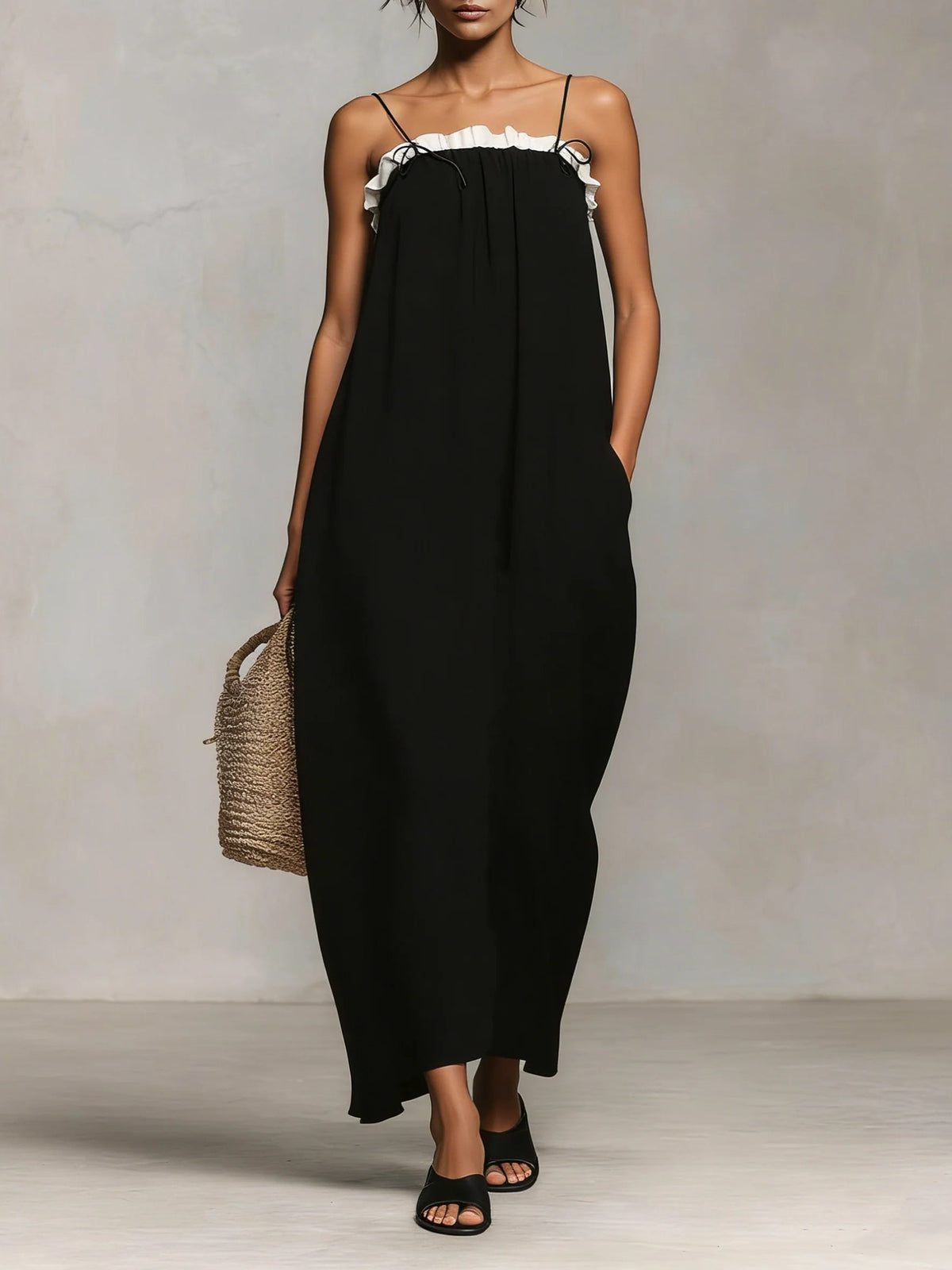 Mirelle | Abito Maxi Con Blocchi Di Colore E Spalline Sottile