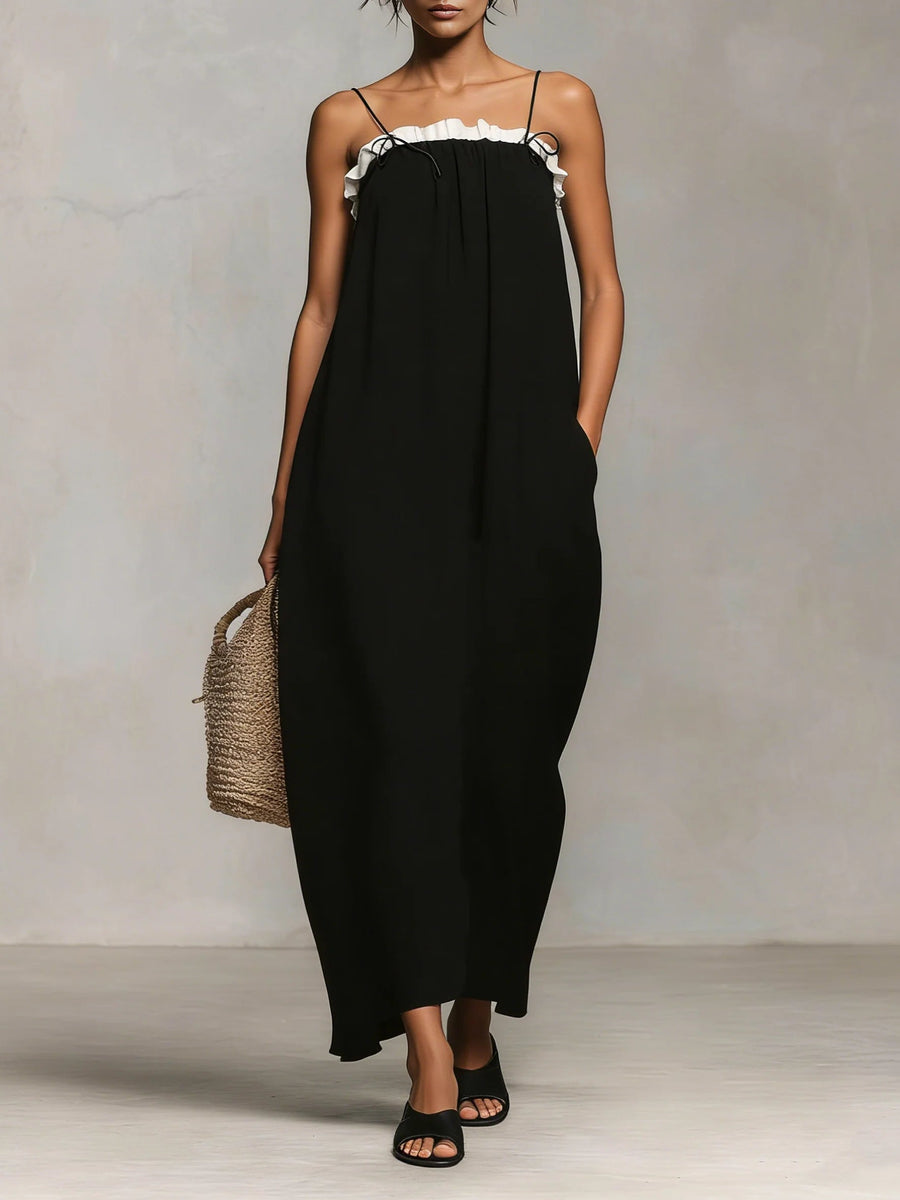 Mirelle | Abito Maxi Con Blocchi Di Colore E Spalline Sottile