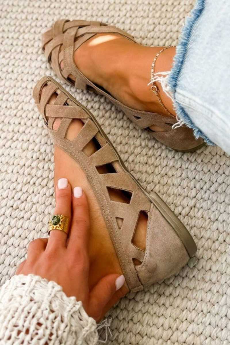 Sandali | Sandali Piatti Con Punta Aperta E Tessuto Intrecciato