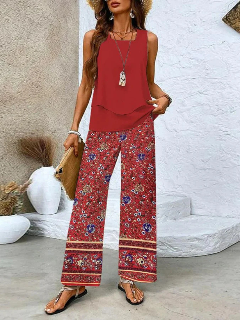 Ovelynra | Top Senza Maniche E Pantaloni A Gamba Larga