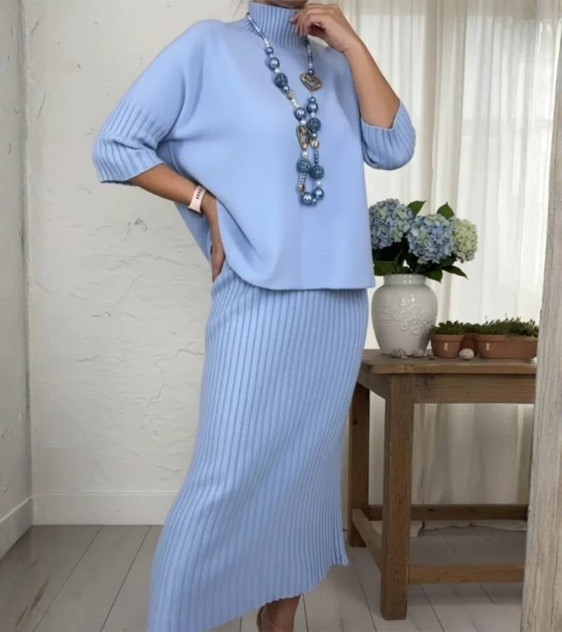 Debora | Completo In Maglia Con Gonna Midi A Coste