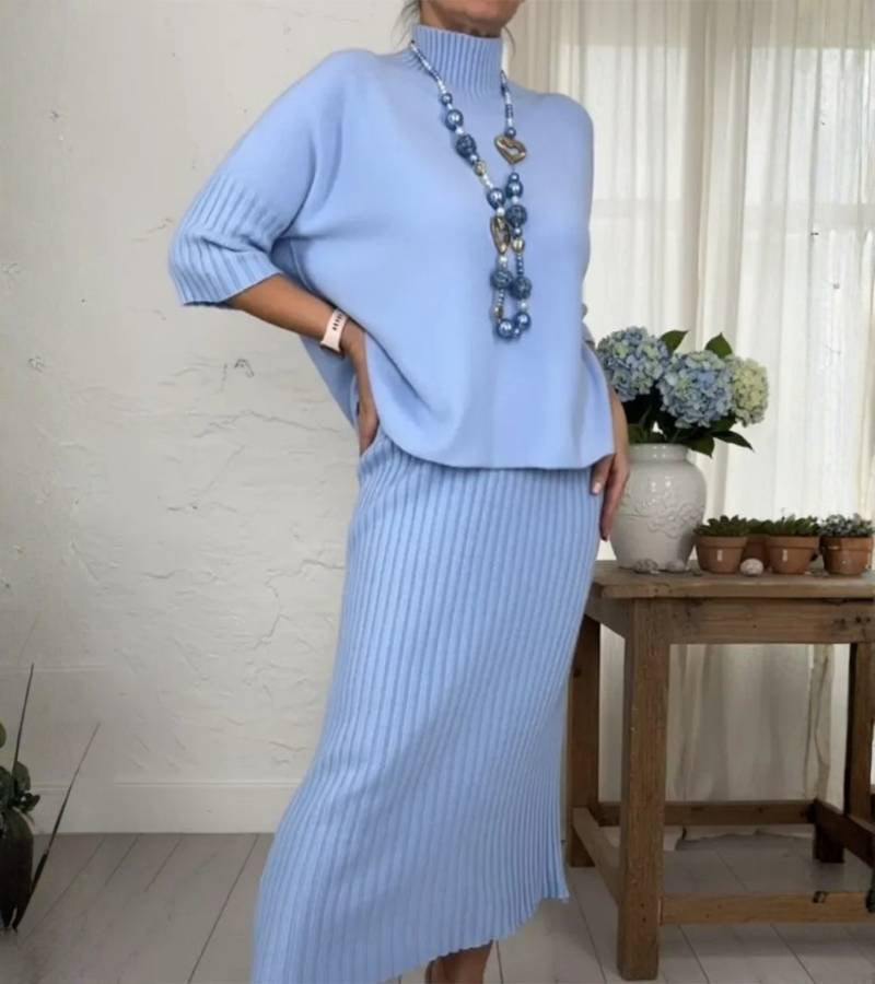 Debora | Completo In Maglia Con Gonna Midi A Coste