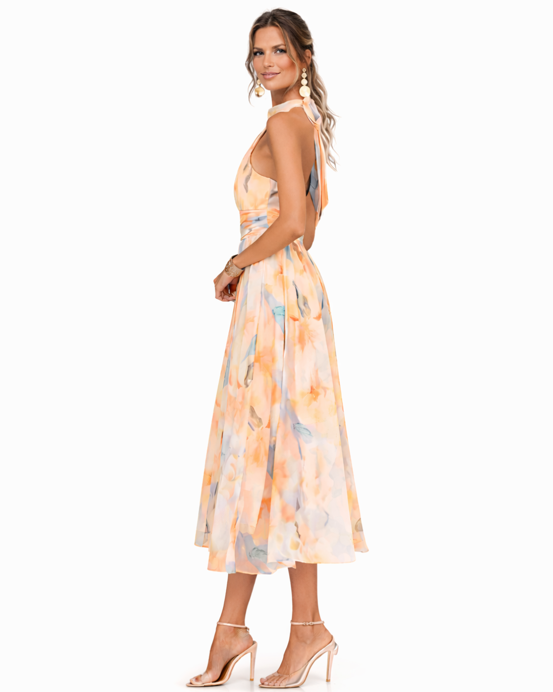 Aurora | Abito Con Scollo Halter E Stampa Acquerello