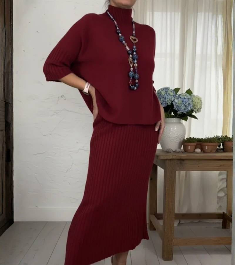 Debora | Completo In Maglia Con Gonna Midi A Coste