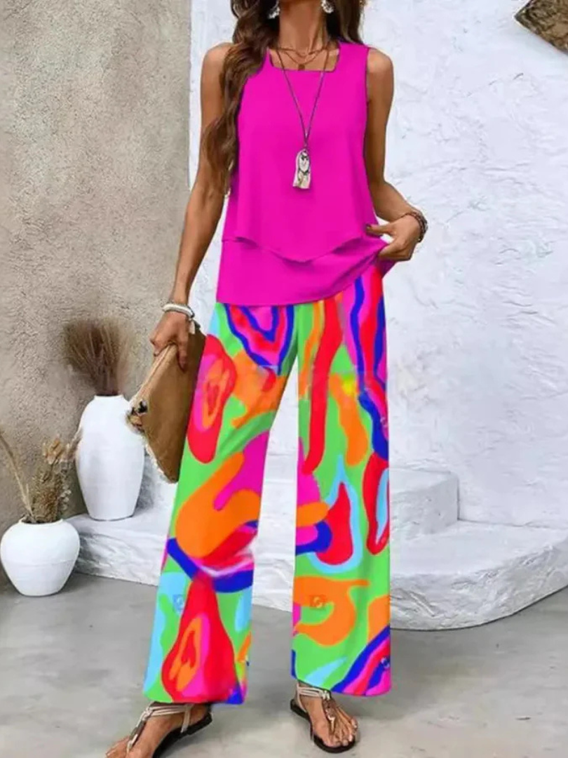 Ovelynra | Top Senza Maniche E Pantaloni A Gamba Larga