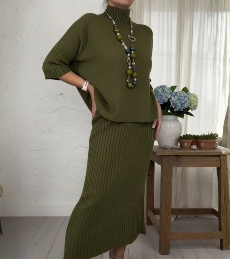 Debora | Completo In Maglia Con Gonna Midi A Coste