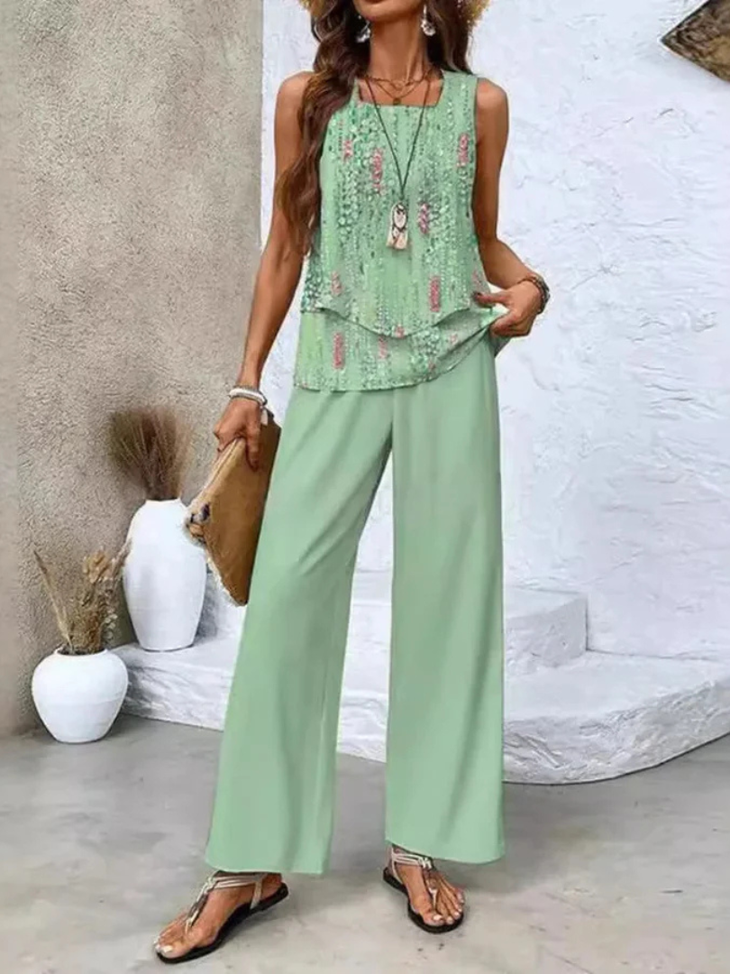 Ovelynra | Top Senza Maniche E Pantaloni A Gamba Larga