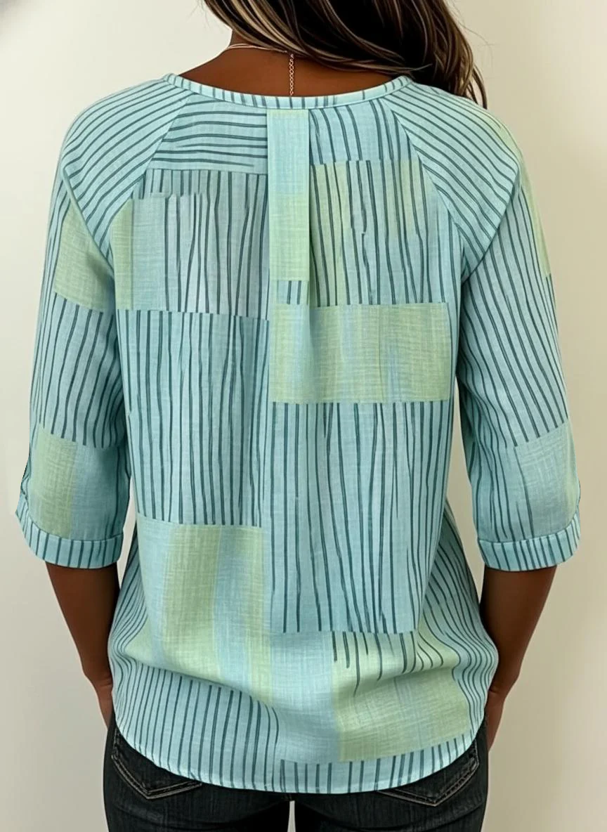 Blusa A Righe In Patchwork Verde Blu