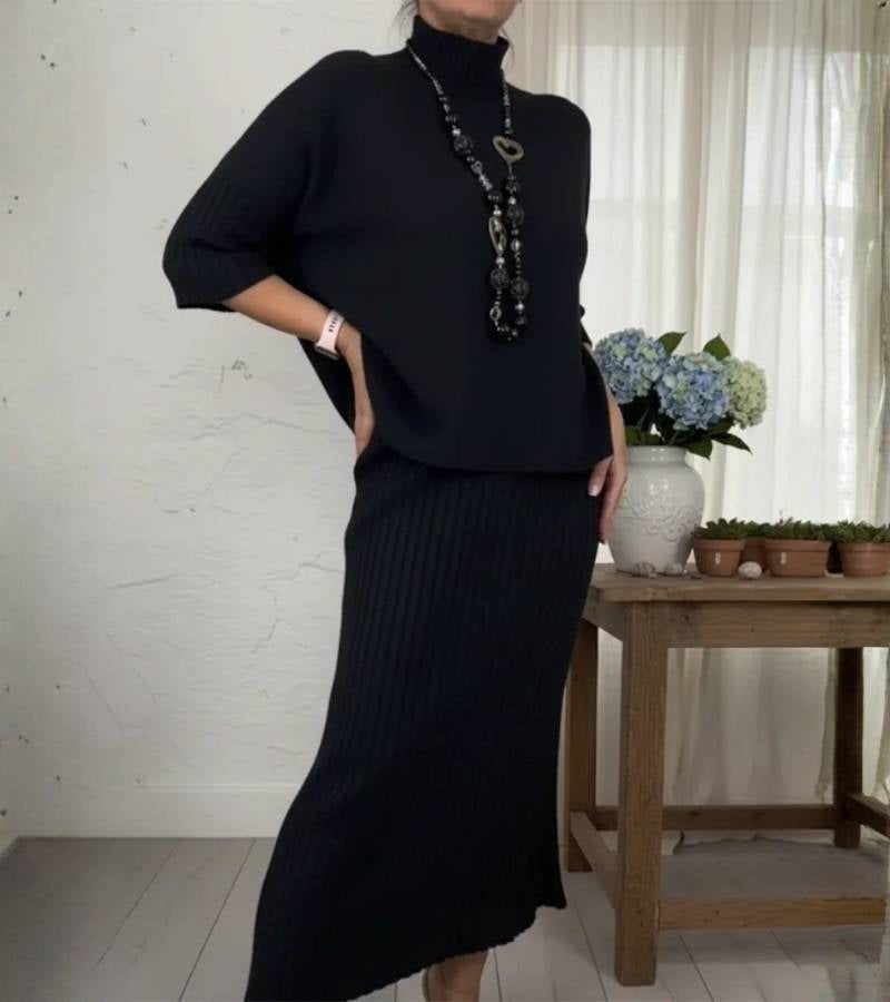 Debora | Completo In Maglia Con Gonna Midi A Coste