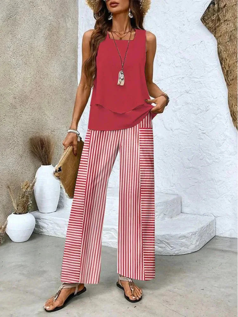 Ovelynra | Top Senza Maniche E Pantaloni A Gamba Larga
