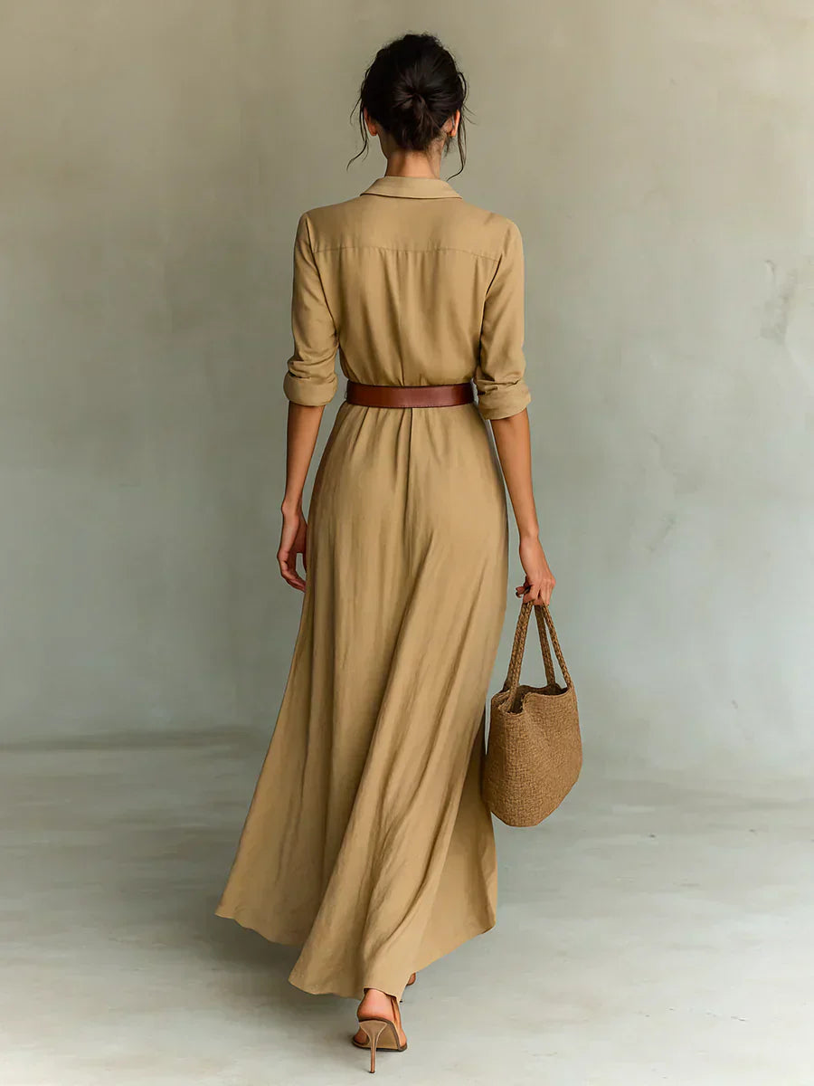 Camille | Maxi Abito Con Rever E Cintura In Vita
