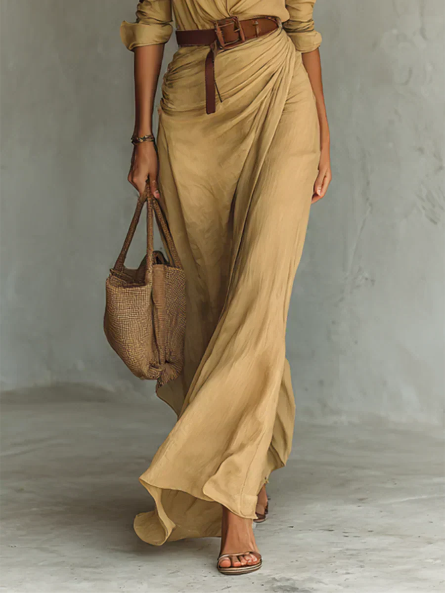 Camille | Maxi Abito Con Rever E Cintura In Vita