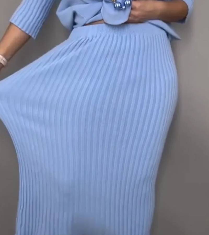 Debora | Completo In Maglia Con Gonna Midi A Coste
