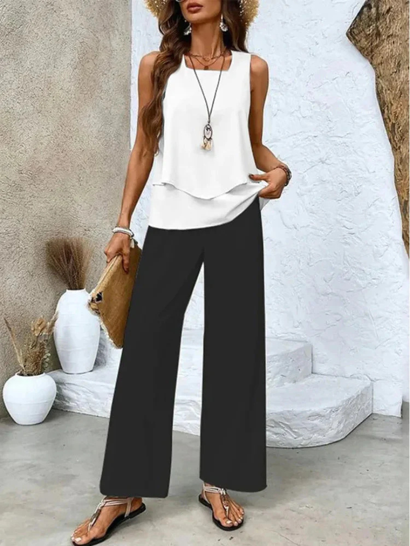 Ovelynra | Top Senza Maniche E Pantaloni A Gamba Larga
