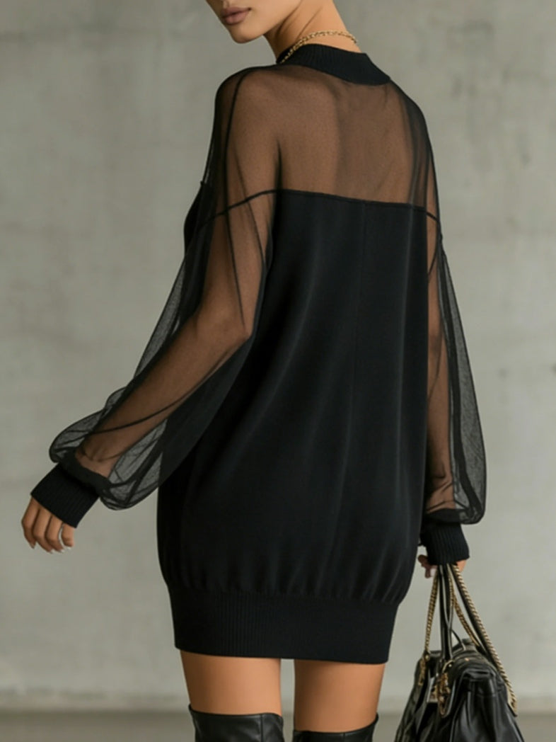 Amélie | Elegante Mini Abito Nero Con Maniche In Rete