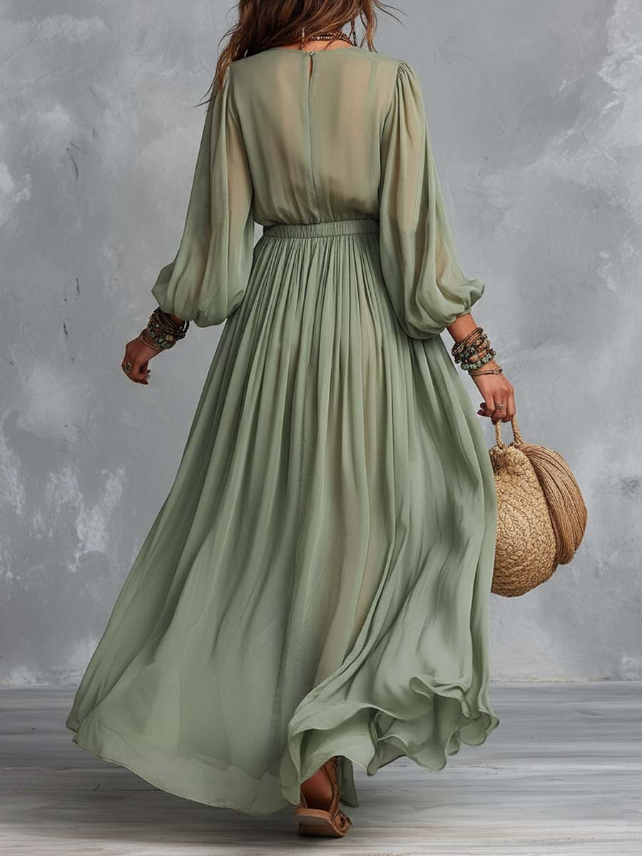 Élodine | Abito Maxi Bohemien Con Stampa Floreale