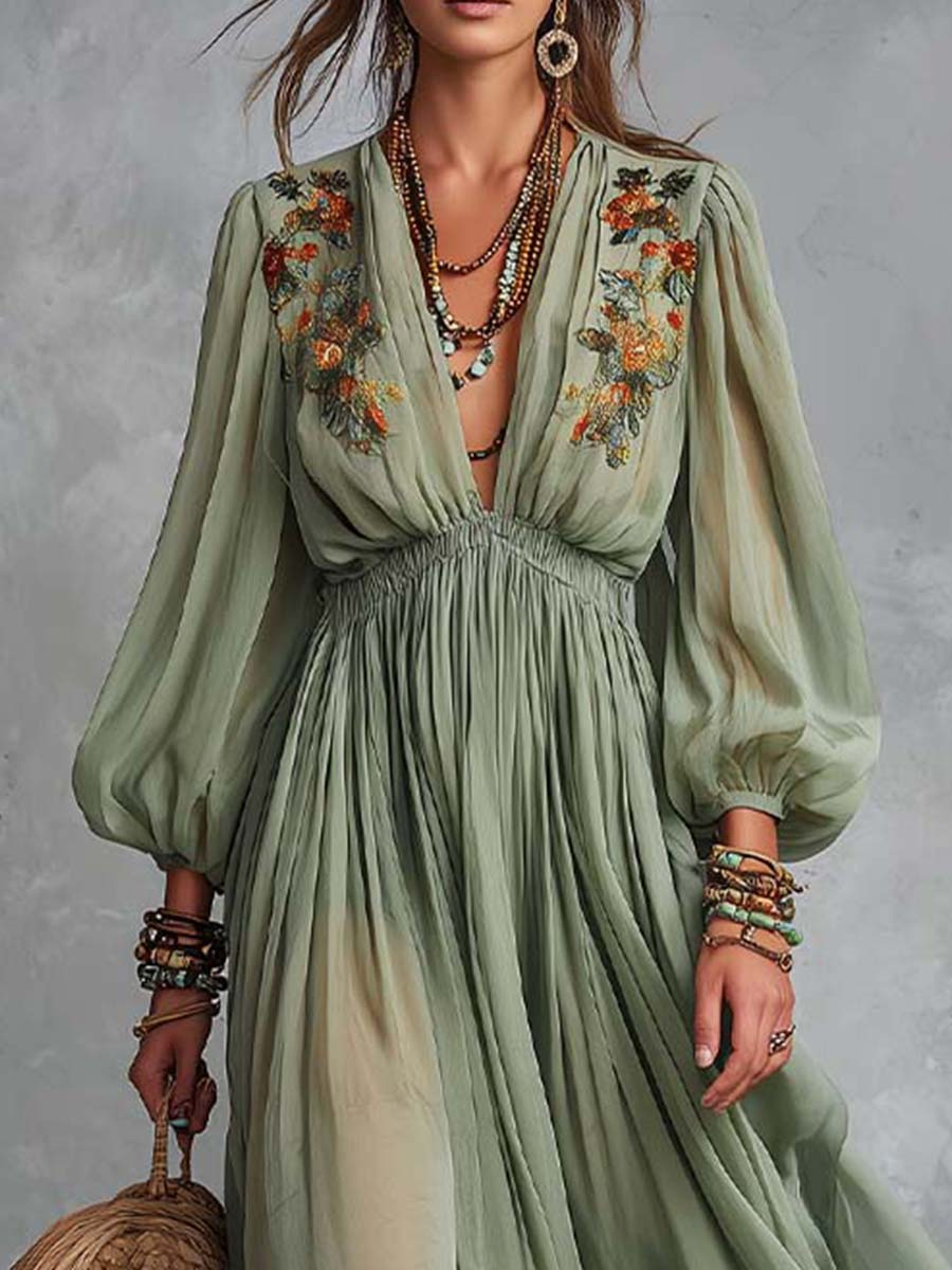 Élodine | Abito Maxi Bohemien Con Stampa Floreale
