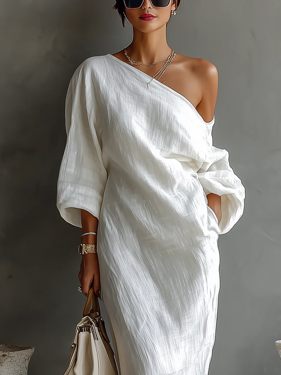 Elise | Elegante Abito Maxi A Spalla Unica In Bianco