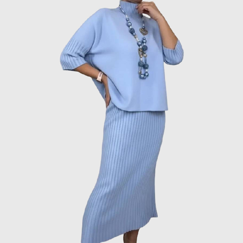 Debora | Completo In Maglia Con Gonna Midi A Coste