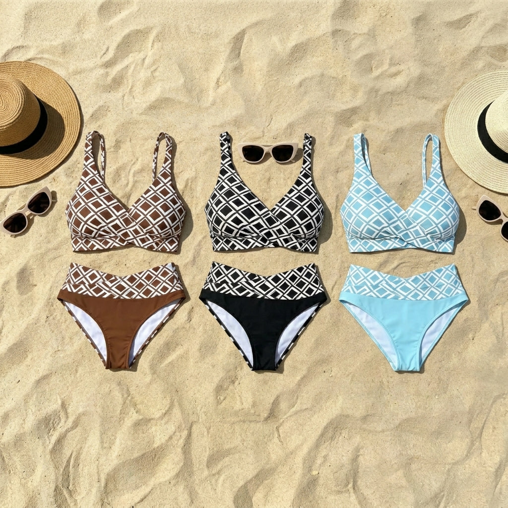 Lía | Bikini A Vita Alta Con Stampa Geometrica Retro