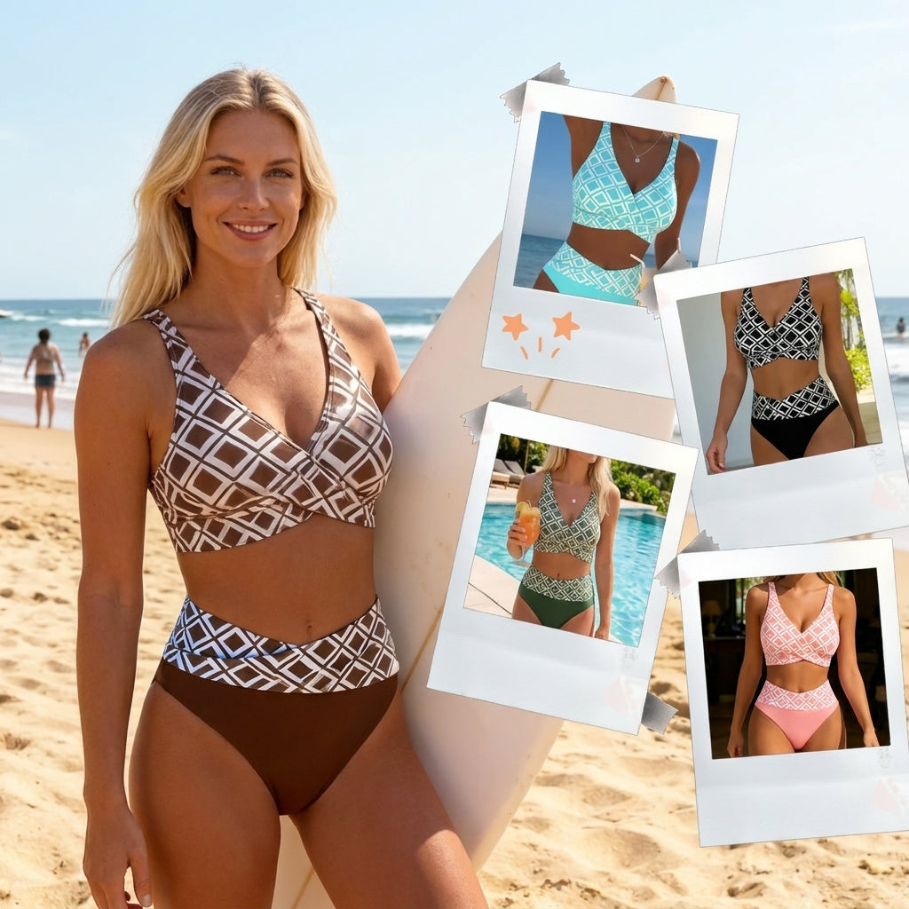 Lía | Bikini A Vita Alta Con Stampa Geometrica Retro