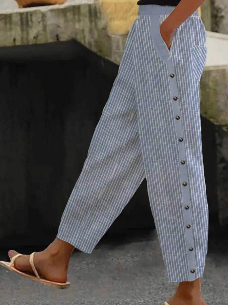 Linaya - Pantaloni a Bottoni Striati