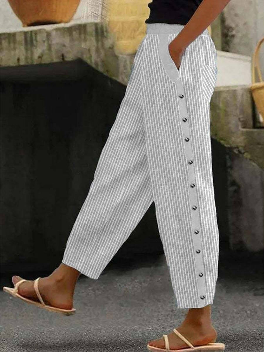 Linaya - Pantaloni a Bottoni Striati