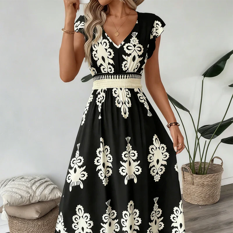 Candela | Abito Maxi Barocco Con Scollatura A V