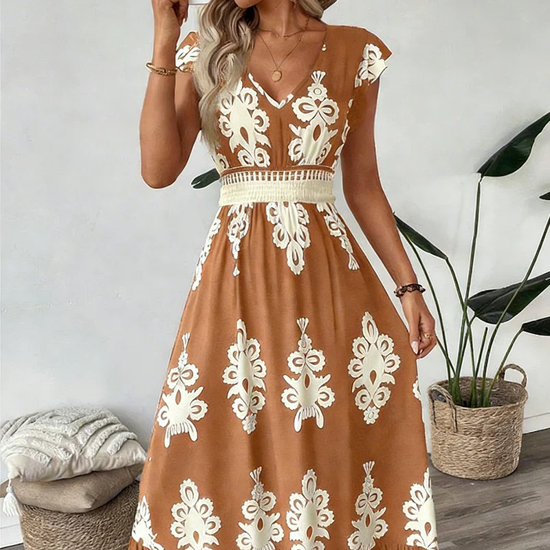 Candela | Abito Maxi Barocco Con Scollatura A V