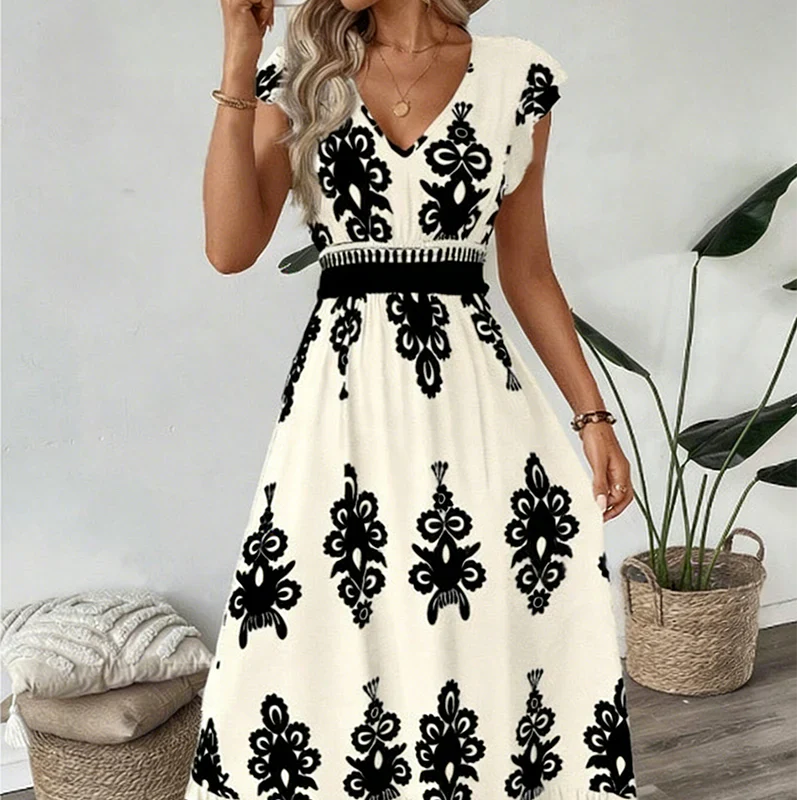Candela | Abito Maxi Barocco Con Scollatura A V