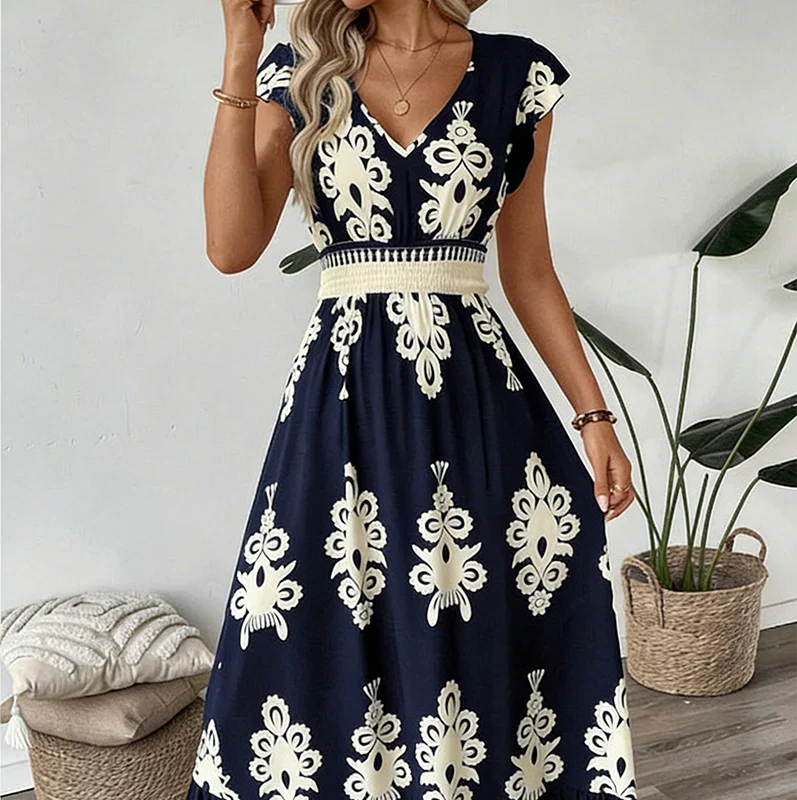 Candela | Abito Maxi Barocco Con Scollatura A V