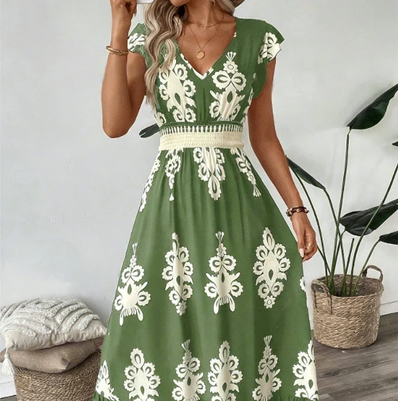 Candela | Abito Maxi Barocco Con Scollatura A V